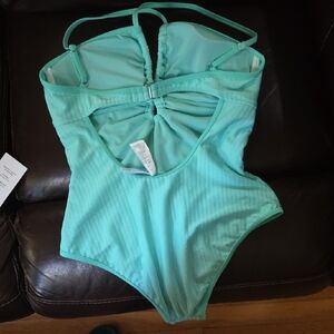 Salt + Cove Aqua Ribbed One-Piece Swimsuit with Back Cutout